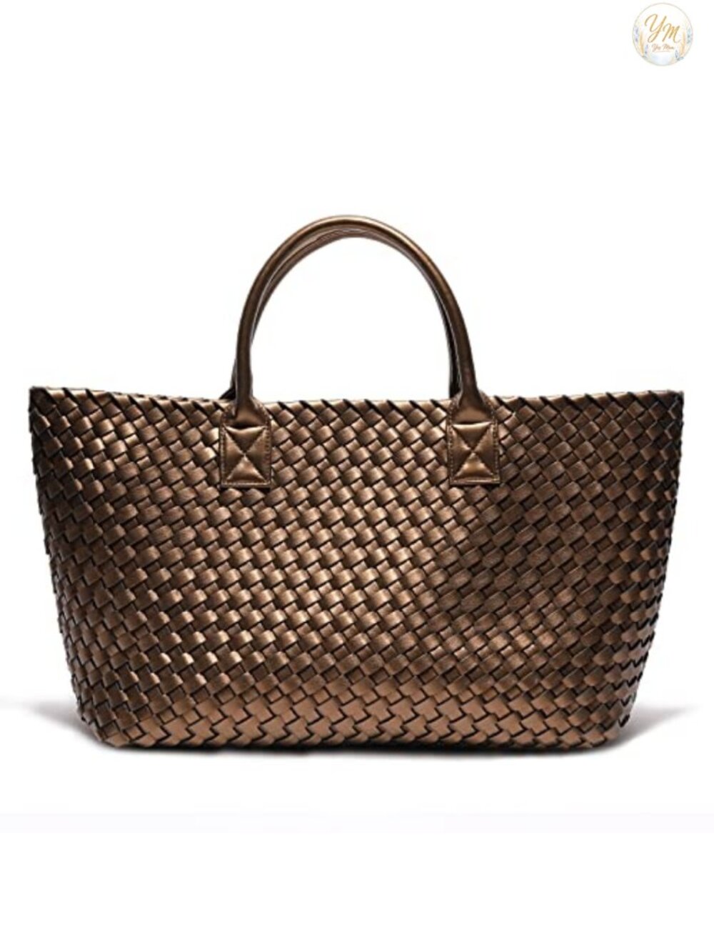 Woven Vegan Leather Tote Bag Large Capacity Shoulder Travel Handbag